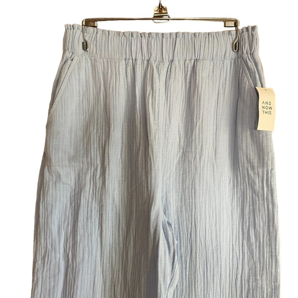 NWT And Now This Gauze Wide Leg Pants Blue Pull-On Coastal Resortwear Vacation-M - Picture 3 of 13